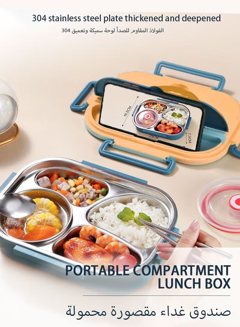 EETU Stainless Steel Portable Lunch Box With 4 Compartments,Leak Proof,Water-fillable Bento Lunch Box,Stainless Steel Cutlery Set,Bento Box - Image 2