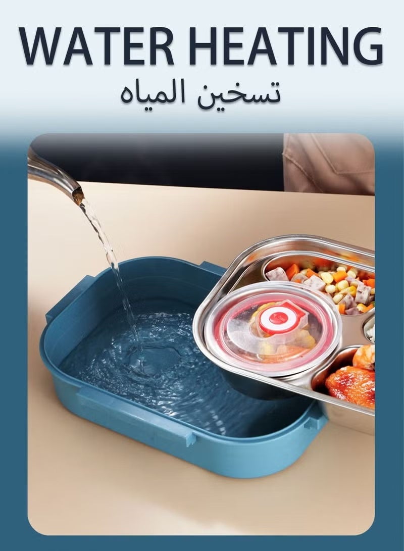 EETU Stainless Steel Portable Lunch Box With 4 Compartments,Leak Proof,Water-fillable Bento Lunch Box,Stainless Steel Cutlery Set,Bento Box - Image 3
