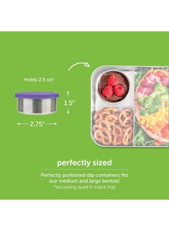 LunchBots LunchBots 2.5 oz Leak Proof Snack and Side Dish Containers - Spill Proof in Bags and Bento Boxes - Food-Grade Stainless Steel With Silicone Lids - Set of 2 (Blue)  - Image 2