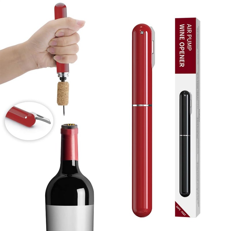 IPEROT Wine Bottle Opener, IPEROT Air Pressure Wine Corkscrew With Cutting Wine Bottle Foil Knife, Effortlessly Open Wine Bottles Without Damaging Corks, Easy-to-Use(Red) - Image 1
