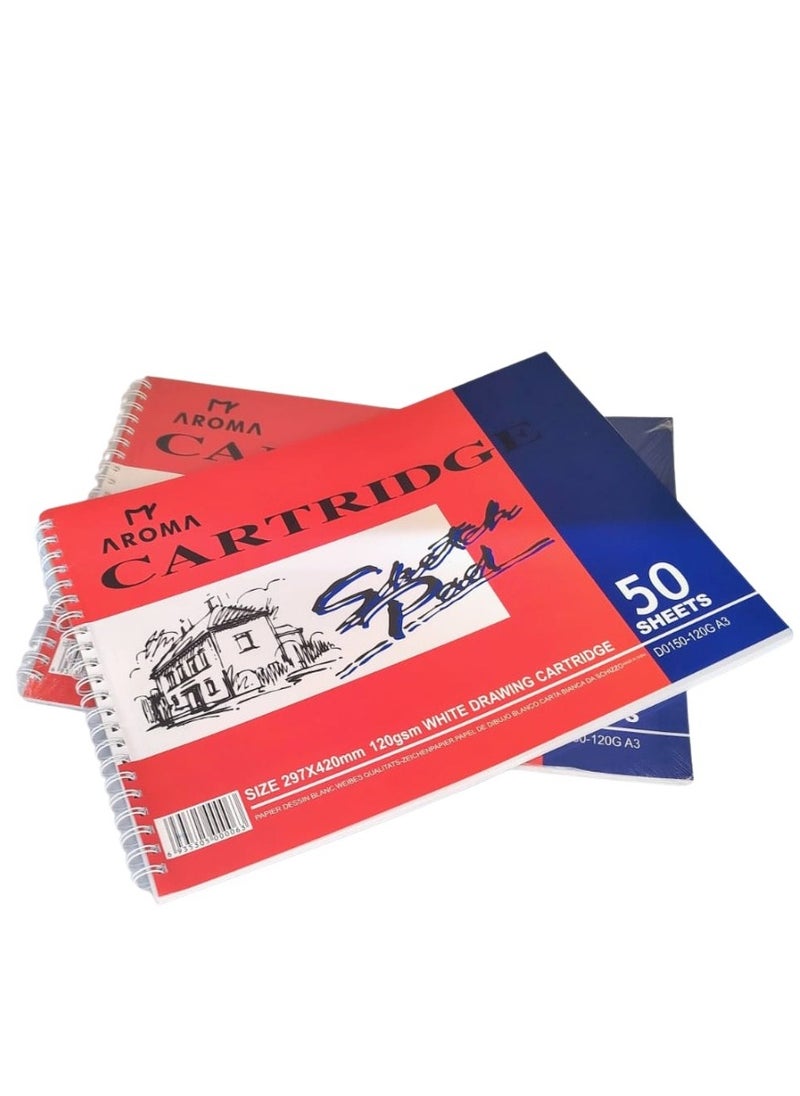 أروما كتاب رسم احترافي مقاس A3 - 50 ورقة ورق رسم خرطوشة ناعمة - كتاب رسم حلزوني للفنان مقاس A3 - ورق أبيض 120 جرامًا للمتر المربع للفنون الجميلة والتصميمات (عبوة من قطعتين)  - Image 1
