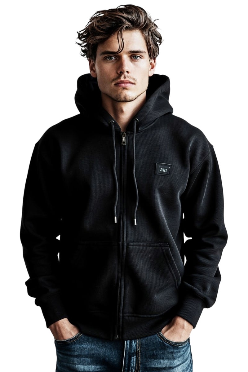 White Rabbit Mens Basic Inner Fleece Zip Through Hoodie - Image 2