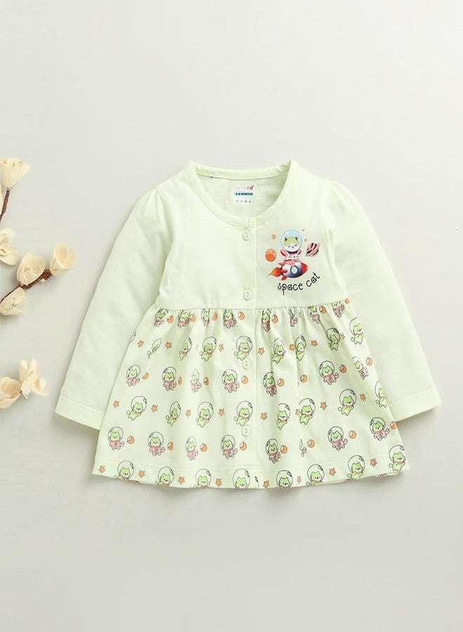 BUMZEE فستان بناتي قطني يصل إلى الركبة بتصميم ضيق من الأعلى وواسع من الأسفل، لون أخضر فاتح - من 0 إلى 3 أشهر (Peb10676B-lgn) - Image 5