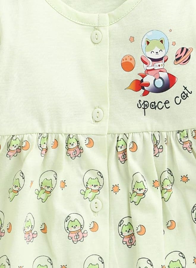 BUMZEE فستان بناتي قطني يصل إلى الركبة بتصميم ضيق من الأعلى وواسع من الأسفل، لون أخضر فاتح - من 0 إلى 3 أشهر (Peb10676B-lgn) - Image 4