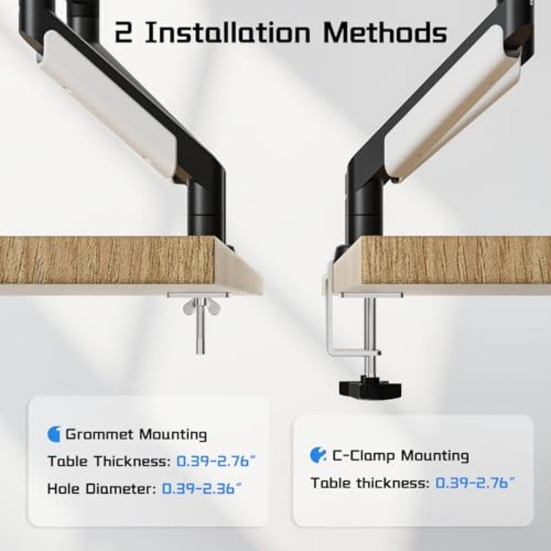 Dual Monitor Arm, Heavy Duty Monitor Desk Mount with Gas Spring, Full Adjustable VESA Monitor Mount for 17-38 inch 2-14KG Screens, Dual Monitor Stand with Ergonomic Design - Image 5