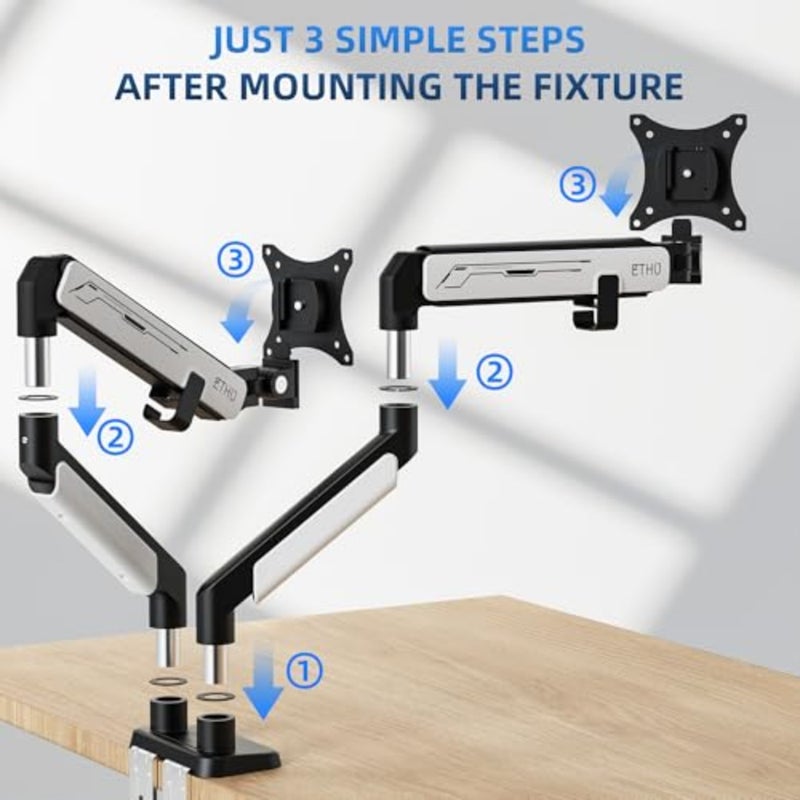 Dual Monitor Arm, Heavy Duty Monitor Desk Mount with Gas Spring, Full Adjustable VESA Monitor Mount for 17-38 inch 2-14KG Screens, Dual Monitor Stand with Ergonomic Design - Image 4