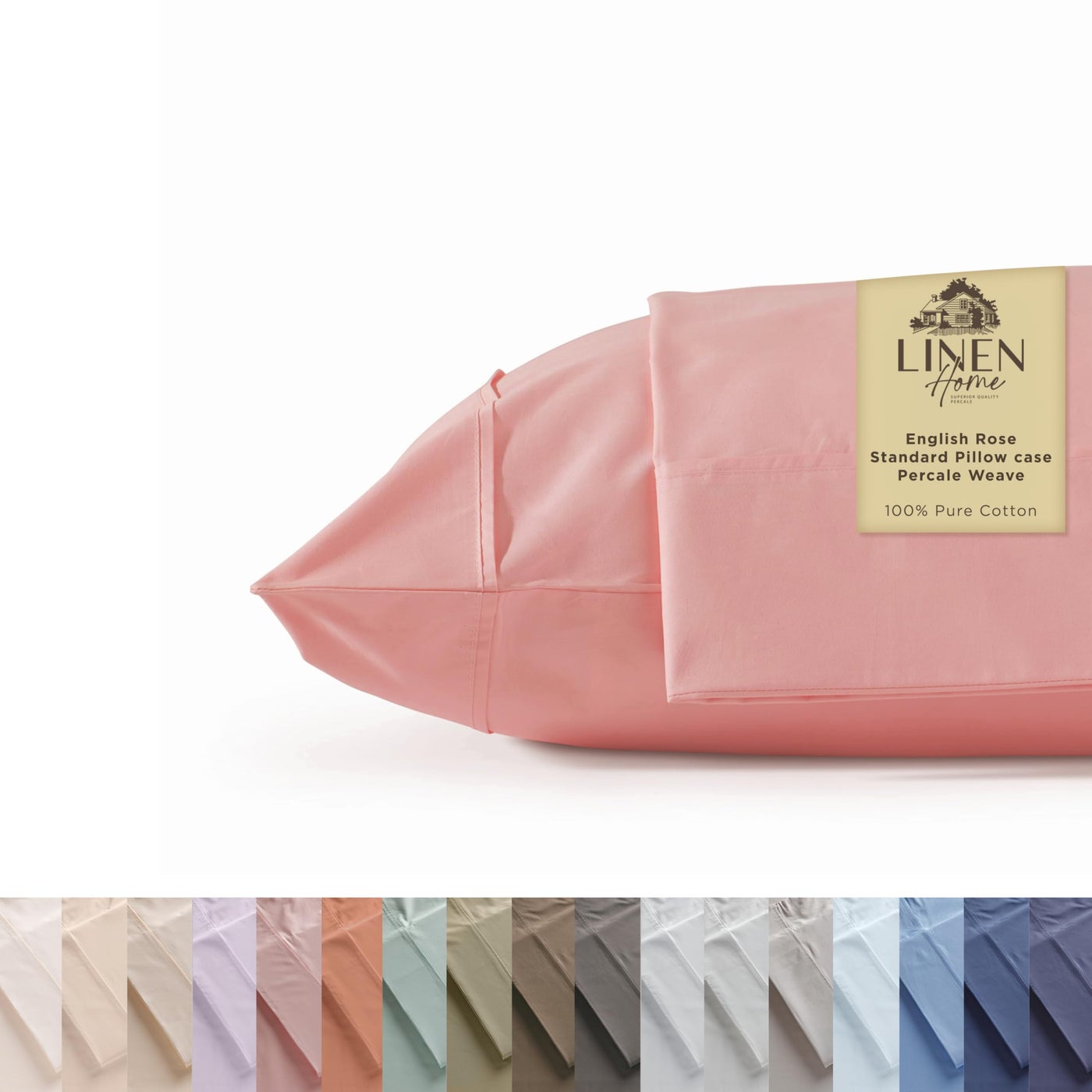 Linen Home 100% Cotton Percale Pillowcases Queen/Standard Size, English Rose, 2 Pieces of Pillow Case, Crisp and Cool Strong Bed Linen, 20 inches X 30 inches