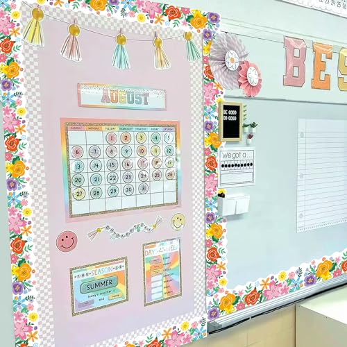 UNIIDECO 65.6ft Bulletin Board Borders, Flower Bulletin Board Decorations Scalloped Border Trim Rolled Borders Classroom Bulletin for Back to School Office Classroom Spring Decor - Image 5