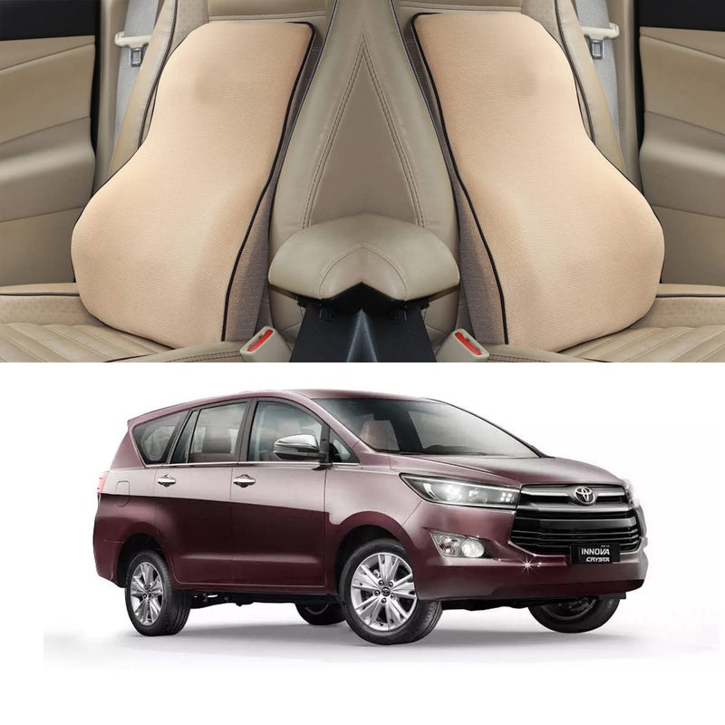 Oshotto Air Fabric Lumbar Support for Office Chair Back Pillow for Car Memory Foam Orthopedic Cushion Provides Low Back Support Compatible with Toyota Innova Crysta Beige - Image 1