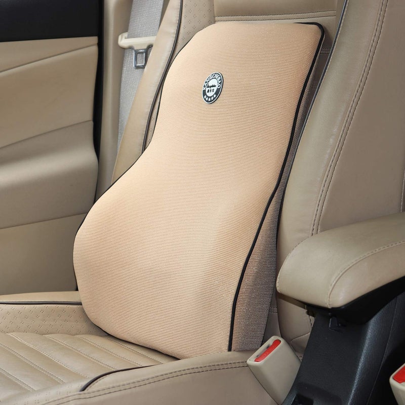 Oshotto Air Fabric Lumbar Support for Office Chair Back Pillow for Car Memory Foam Orthopedic Cushion Provides Low Back Support Compatible with Toyota Innova Crysta Beige - Image 2