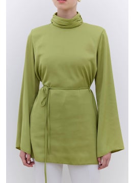 Manuka Satin Wide Sleeve Tunic Green  - Image 3
