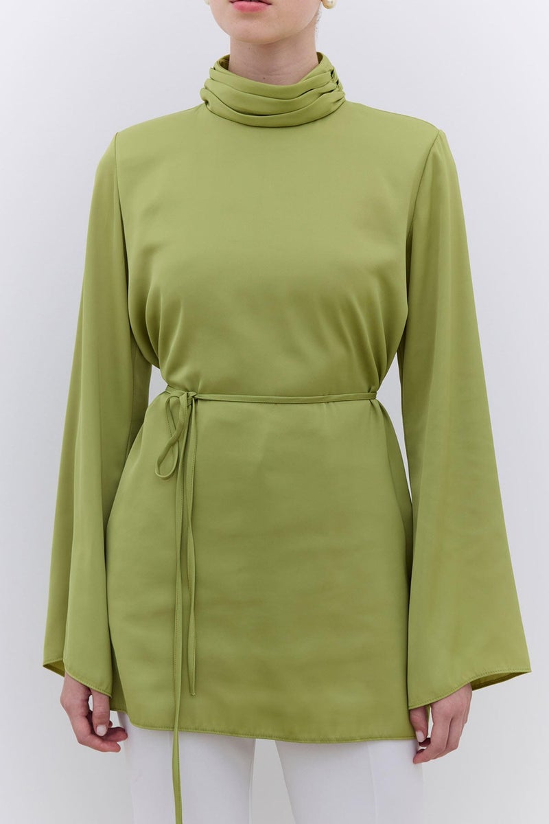 Manuka Satin Wide Sleeve Tunic Green  - Image 3
