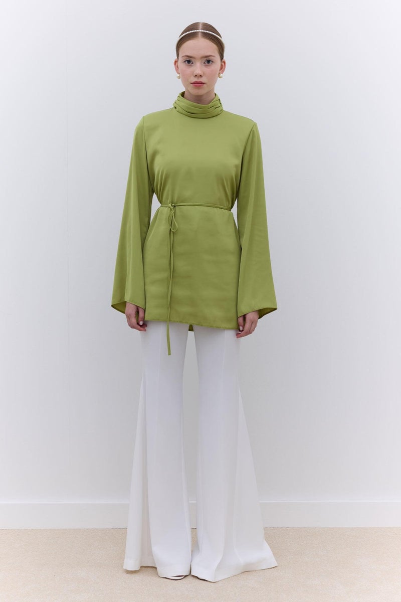 Manuka Satin Wide Sleeve Tunic Green  - Image 1