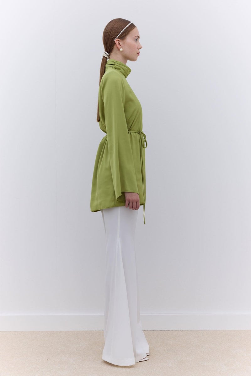 Manuka Satin Wide Sleeve Tunic Green  - Image 2