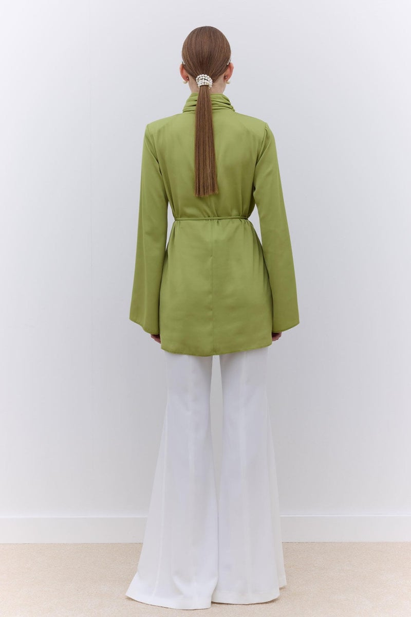 Manuka Satin Wide Sleeve Tunic Green  - Image 4