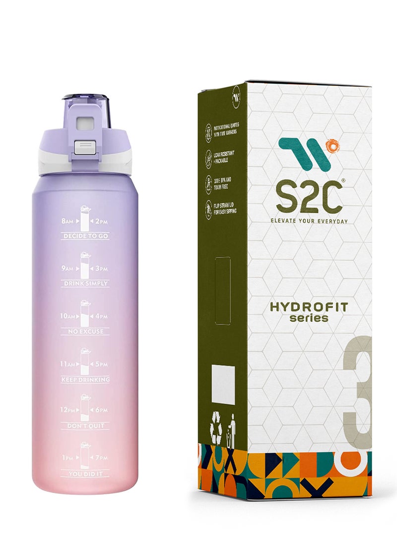 S2C Motivational Water Bottle 1L Water Bottle For Kids School Water Bottles With Straw Leak Proof Water Bottle With Time Marker For Sport, School, Gym, Office (Gradient Purple) - Image 1