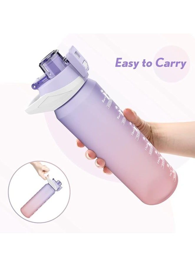 S2C Motivational Water Bottle 1L Water Bottle For Kids School Water Bottles With Straw Leak Proof Water Bottle With Time Marker For Sport, School, Gym, Office (Gradient Purple)  - Image 2