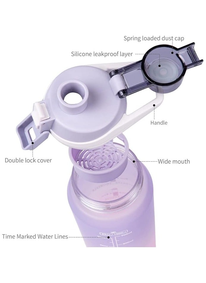 S2C Motivational Water Bottle 1L Water Bottle For Kids School Water Bottles With Straw Leak Proof Water Bottle With Time Marker For Sport, School, Gym, Office (Gradient Purple)  - Image 3