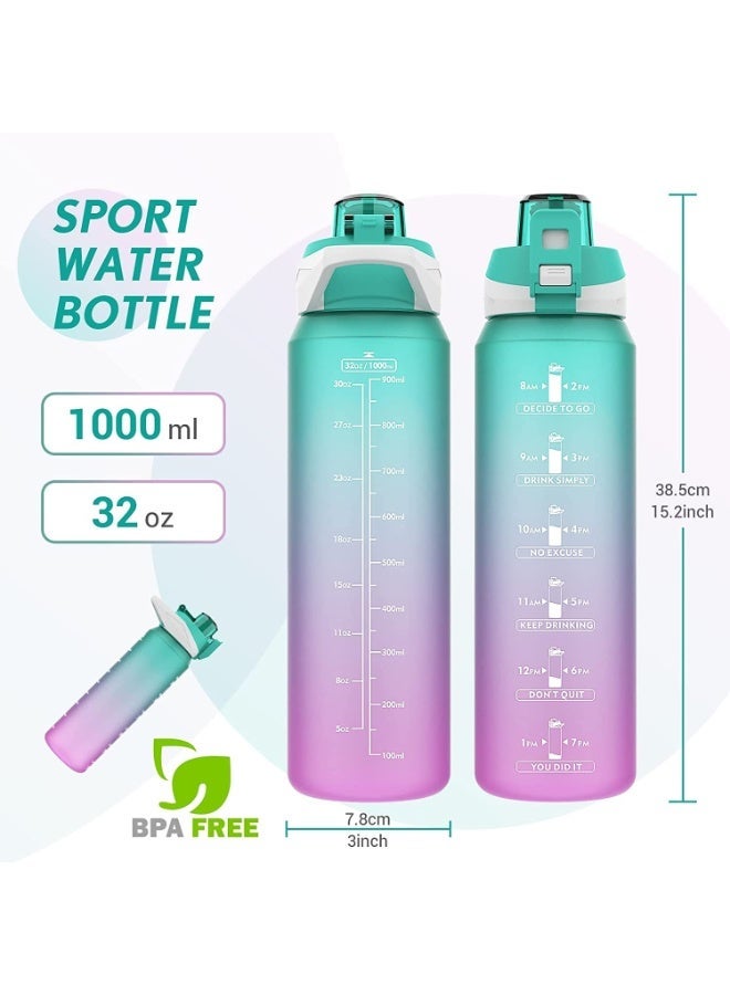 S2C Motivational Water Bottle 1L Water Bottle For Kids School Water Bottles With Straw Leak Proof Water Bottle With Time Marker For Sport, School, Gym, Office (Gradient Purple) - Image 2