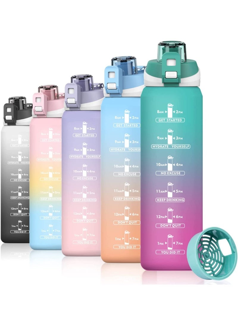 S2C Motivational Water Bottle 1L Water Bottle For Kids School Water Bottles With Straw Leak Proof Water Bottle With Time Marker For Sport, School, Gym, Office (Gradient Purple) - Image 1