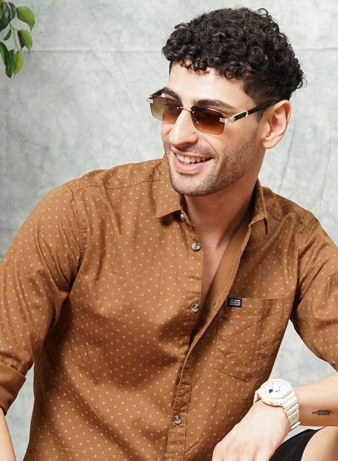 The Indian Garage Co Men Slim Fit Abstract Printed Full Sleeves Spread Collar Casual Shirt
