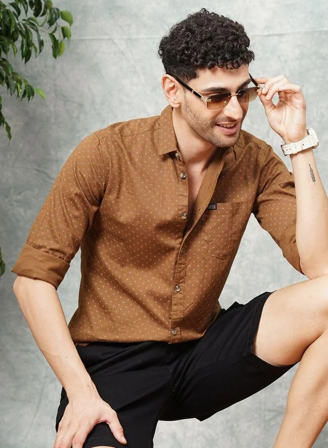 The Indian Garage Co Men Slim Fit Abstract Printed Full Sleeves Spread Collar Casual Shirt