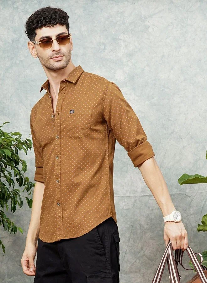 The Indian Garage Co Men Slim Fit Abstract Printed Full Sleeves Spread Collar Casual Shirt