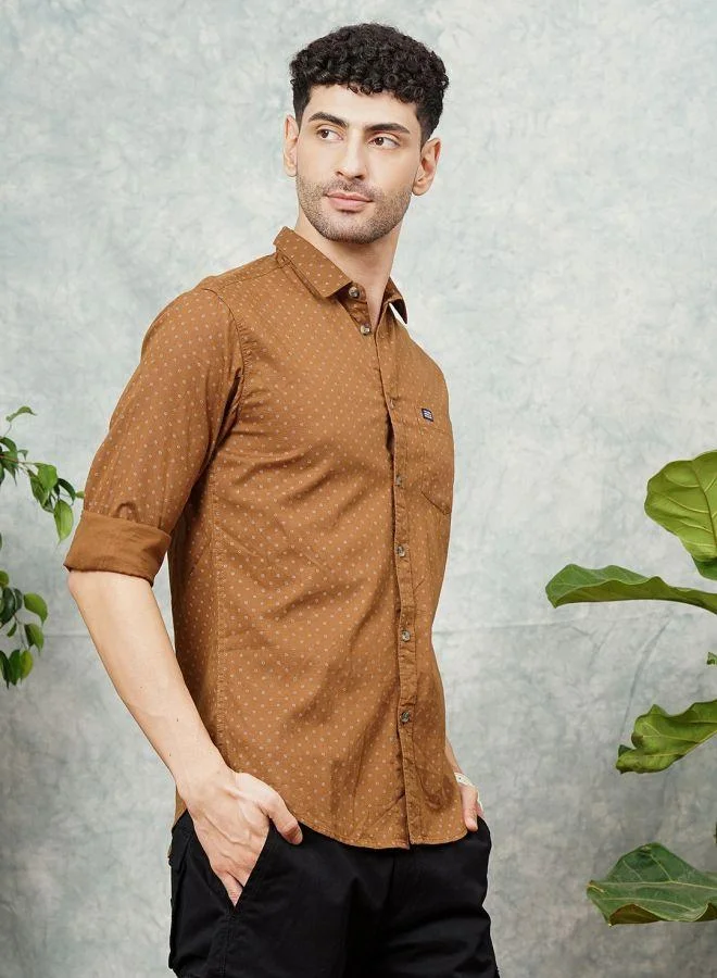 The Indian Garage Co Men Slim Fit Abstract Printed Full Sleeves Spread Collar Casual Shirt