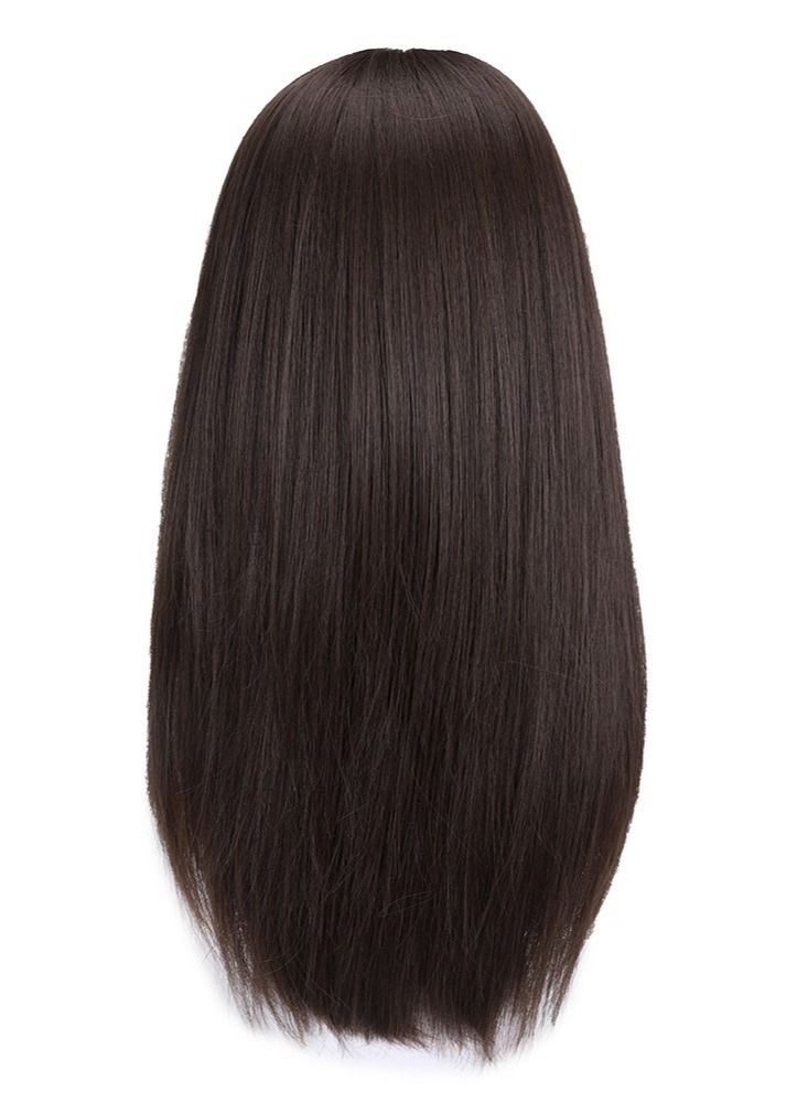 Estelle Female Long Hair Realistic Natural Full Headgear Long Straight Hair Air Bangs Wig Fluffy Net Red Hair Set - Image 2