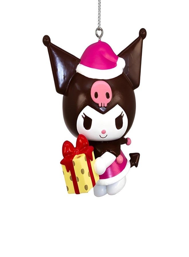 Kurt Adler Kuromi Christmas Ornament - 3.5" Sanrio Character in Black Jester Hat with Gift and Pink Santa Hat, Holiday Tree Decoration