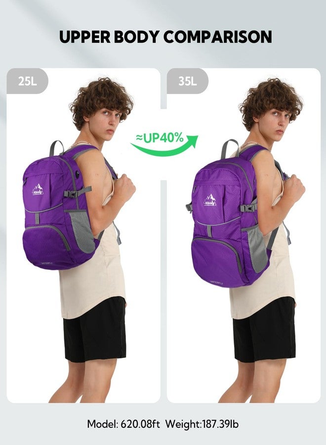 WATERFLY Hiking Packable Daypack Backpack: 25/35L Ultra Lightweight Small Foldable Travel Outdoor Day Pack for Women Men, D-purple, 25L - Image 2
