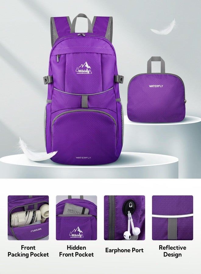 WATERFLY Hiking Packable Daypack Backpack: 25/35L Ultra Lightweight Small Foldable Travel Outdoor Day Pack for Women Men, D-purple, 25L - Image 4