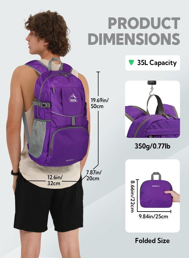 WATERFLY Hiking Packable Daypack Backpack: 25/35L Ultra Lightweight Small Foldable Travel Outdoor Day Pack for Women Men, D-purple, 25L - Image 3