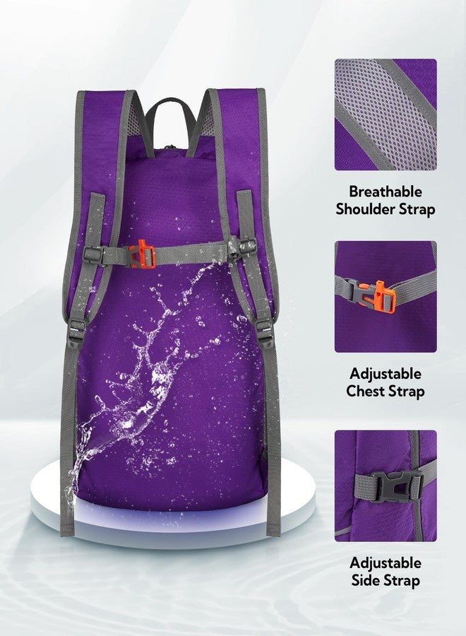 WATERFLY Hiking Packable Daypack Backpack: 25/35L Ultra Lightweight Small Foldable Travel Outdoor Day Pack for Women Men, D-purple, 25L - Image 5
