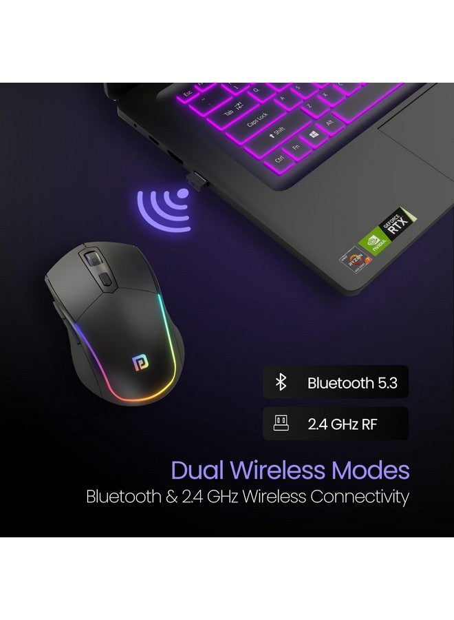 Portronics Portronics Toad One Bluetooth Mouse with 2.4 GHz & BT 5.3 Dual Wireless, 6 Buttons, Rechargeable, RGB Lights, Connect 3 Devices, Ergonomic Design for Laptop, Smartphone, Tablet (Black) - Image 2