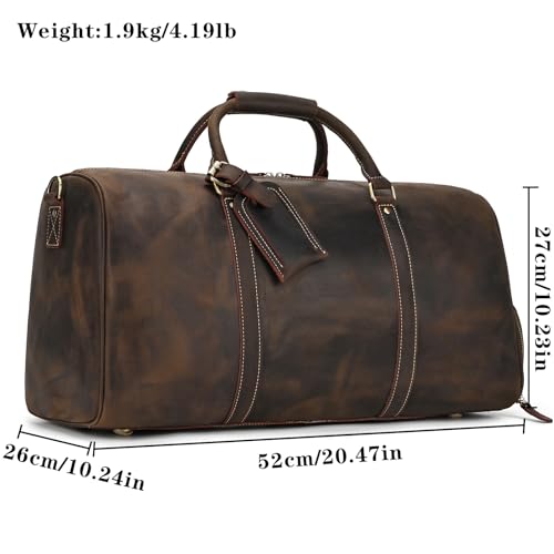 SAIION Leather Duffel Bags for Men and Women 20 Inch Full Grain Leather Travel Overnight Weekend Bags Dark Brown - Image 3
