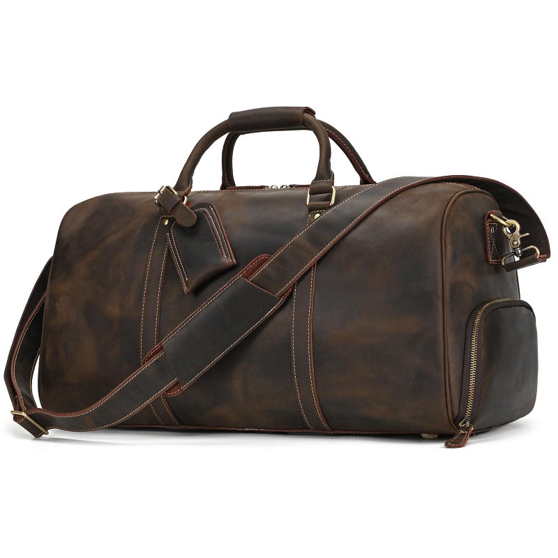 SAIION Leather Duffel Bags for Men and Women 20 Inch Full Grain Leather Travel Overnight Weekend Bags Dark Brown - Image 2