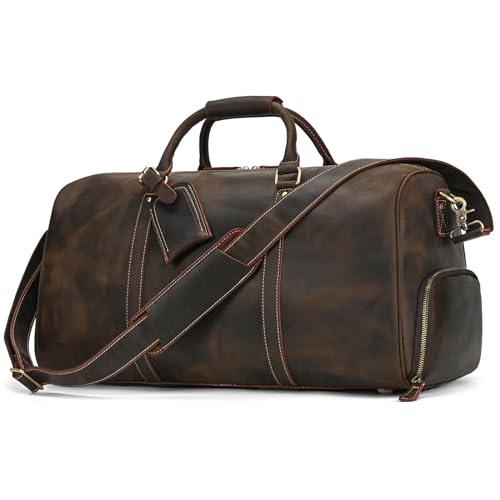 SAIION Leather Duffel Bags for Men and Women 20 Inch Full Grain Leather Travel Overnight Weekend Bags Dark Brown - Image 1