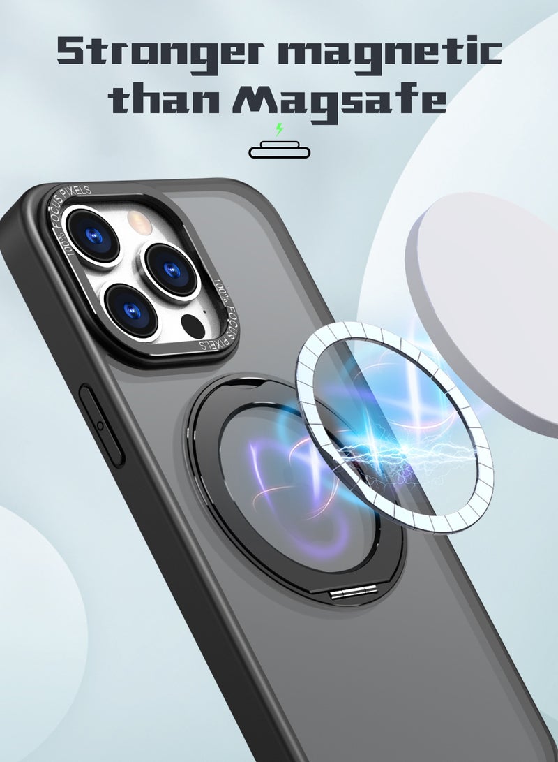كولور فانس غطاء مغناطيسي لهاتف آيفون 15 برو متوافق مع Magsafe - غطاء هاتف نحيف غير لامع مقاوم للصدمات مع حامل حلقة مغناطيسية غير مرئية على الوجهين قابل للدوران 360 درجة أسود - Image 2