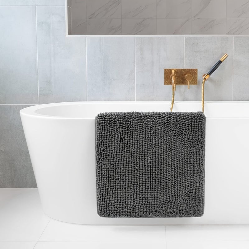 The Chenier Bathroom Floor Mat in Light Grey Hidden Hot Melt Adhesive Slip Resistant Safe for Pets Water Absorbent Quick Dry Versatile for Multiple Settings Size 15.75x23.62 Inch 19.69x31.5 Inch - Image 2