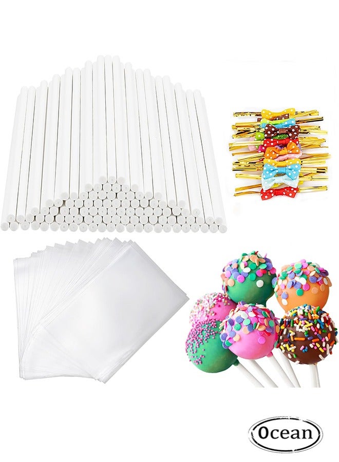 Ocean 300 Pcs DIY Cake Pop Sticks and Wrappers Kit, Paper Lollipop Sticks, Clear Candy Treat Bags Parcel with Twist Ties Bow for Cakepop, Perfect for Making Lollipops, Candies, Chocolates and Cookies - Image 1