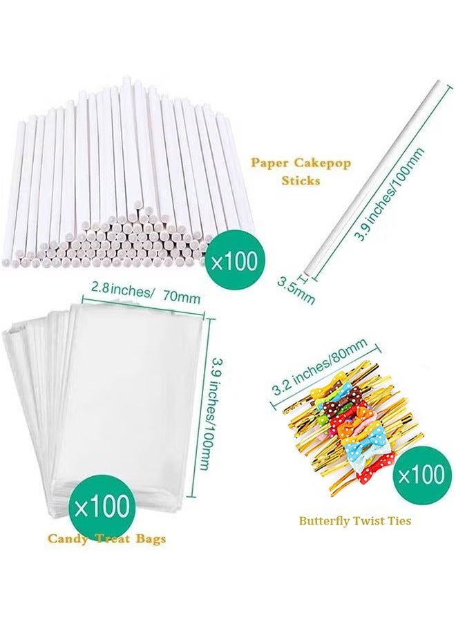 Ocean 300 Pcs DIY Cake Pop Sticks and Wrappers Kit, Paper Lollipop Sticks, Clear Candy Treat Bags Parcel with Twist Ties Bow for Cakepop, Perfect for Making Lollipops, Candies, Chocolates and Cookies - Image 3