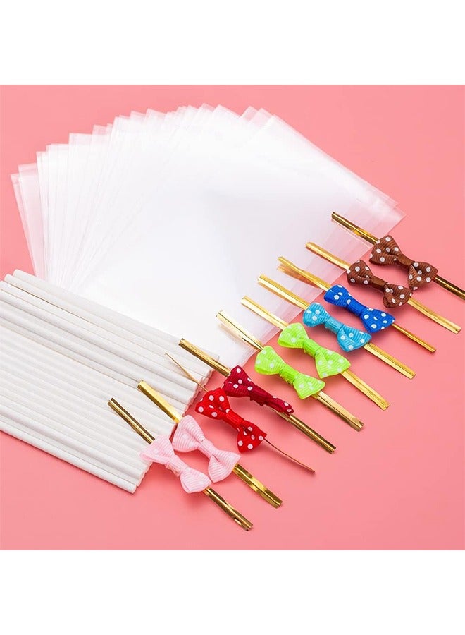 Ocean 300 Pcs DIY Cake Pop Sticks and Wrappers Kit, Paper Lollipop Sticks, Clear Candy Treat Bags Parcel with Twist Ties Bow for Cakepop, Perfect for Making Lollipops, Candies, Chocolates and Cookies - Image 4