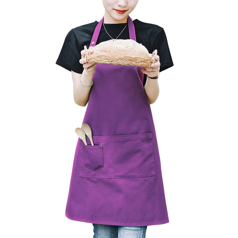 MORNITE م apron مورنيت للنساء لفناني الرسم على السيراميك والخبز والطهي والمقهى والفنون والحرف مع جيوب للنساء باللون الأرجواني - Image 1