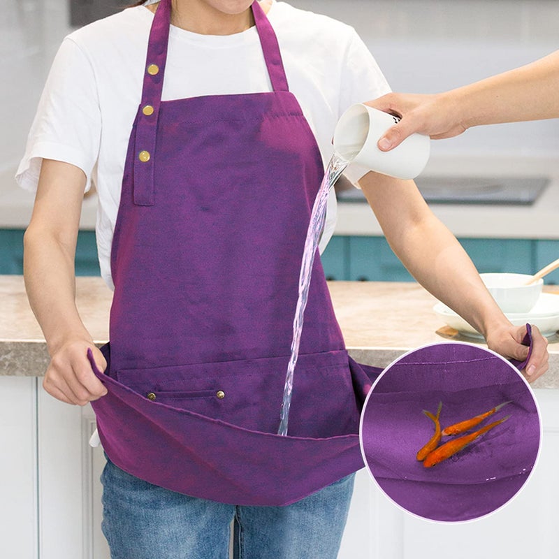 MORNITE م apron مورنيت للنساء لفناني الرسم على السيراميك والخبز والطهي والمقهى والفنون والحرف مع جيوب للنساء باللون الأرجواني - Image 3
