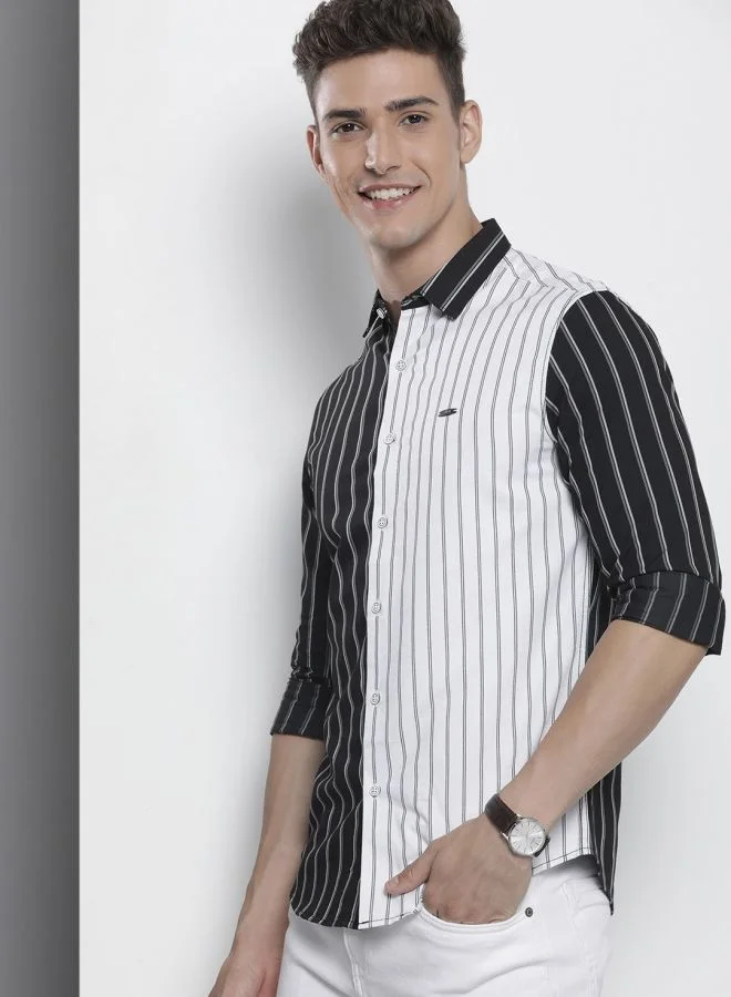 شركة المرآب الهندية Men Slim Fit Striped Full Sleeves Cutaway Collar Casual Shirt