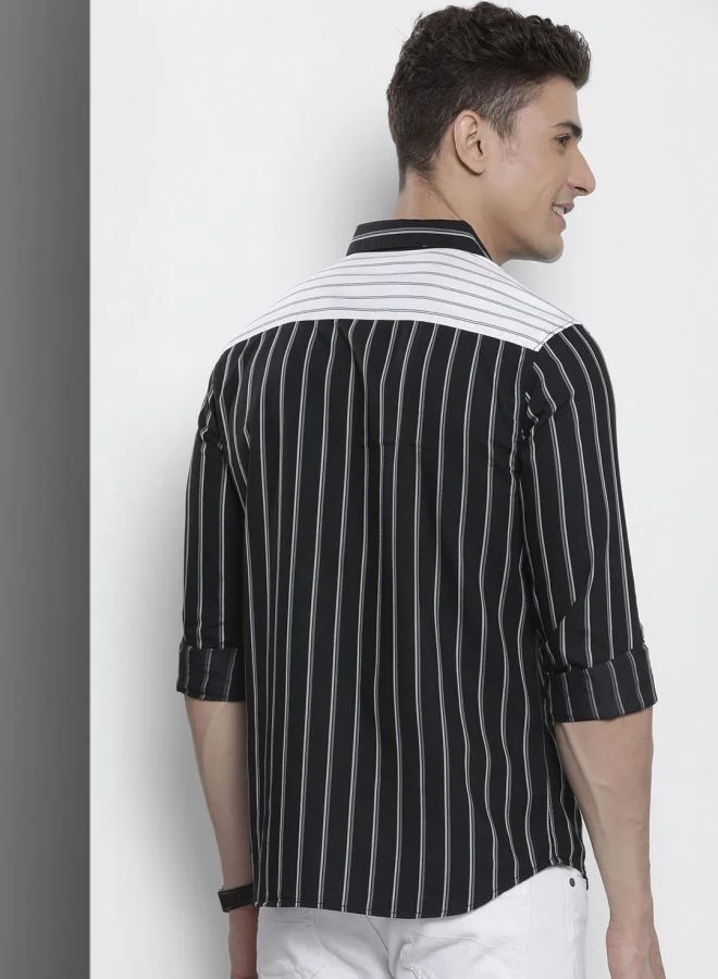 شركة المرآب الهندية Men Slim Fit Striped Full Sleeves Cutaway Collar Casual Shirt