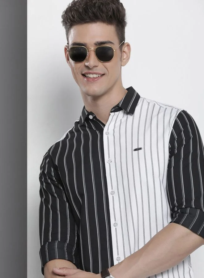 شركة المرآب الهندية Men Slim Fit Striped Full Sleeves Cutaway Collar Casual Shirt