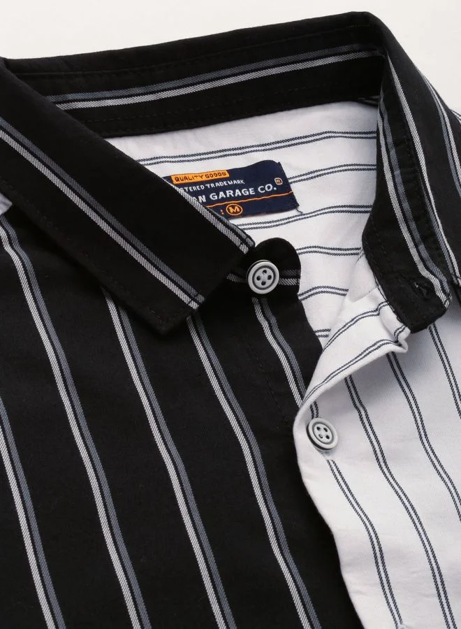 شركة المرآب الهندية Men Slim Fit Striped Full Sleeves Cutaway Collar Casual Shirt