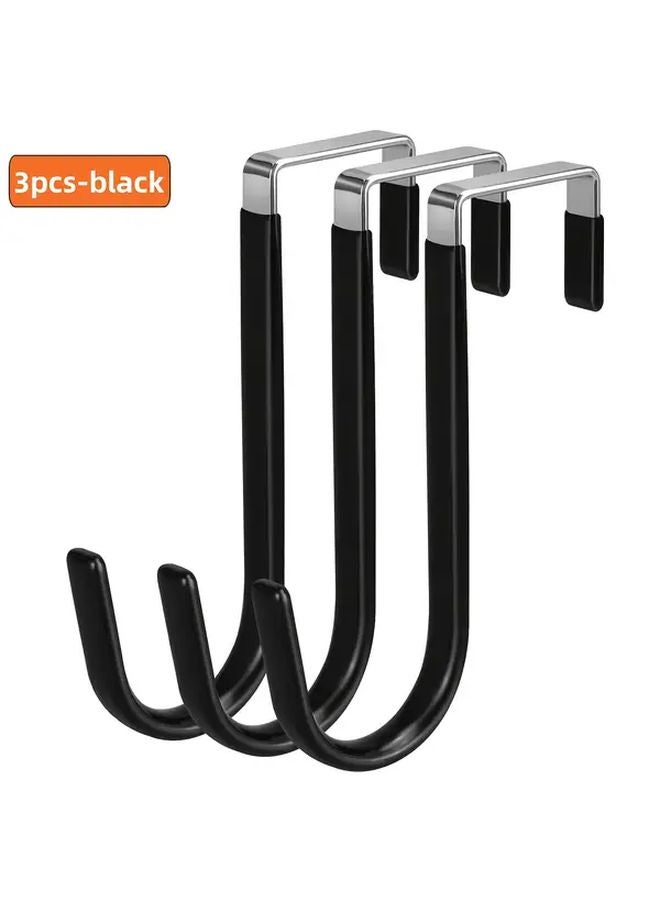3Pcs Black Stainless Steel Door Hooks With Rubber Pads Heavy Duty Hanger For Clothes Towels Hats Bags Living Room Bathroom - Image 1